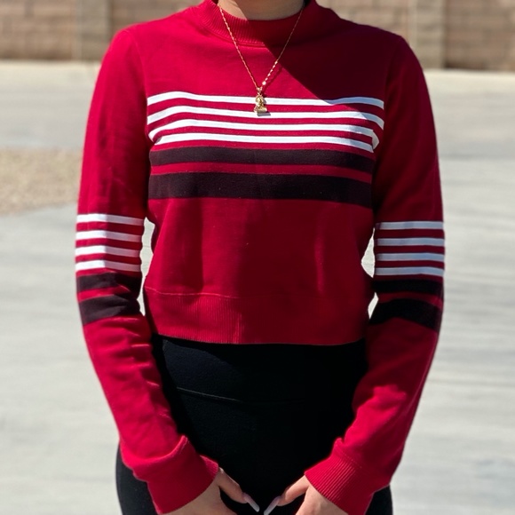 Red with White & Black Stripes Crew Neck - Picture 2 of 4